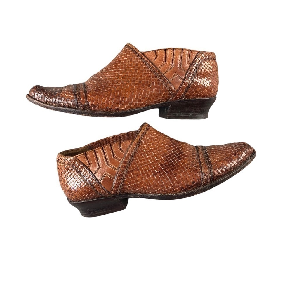 VTG Cole Haan Boho Tan Woven‎ Pointy Toe Low Ankle Booties Western Cowgirlcore
